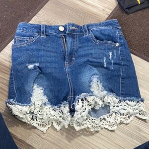 Denim Lace Trim Women Shorts Francesca